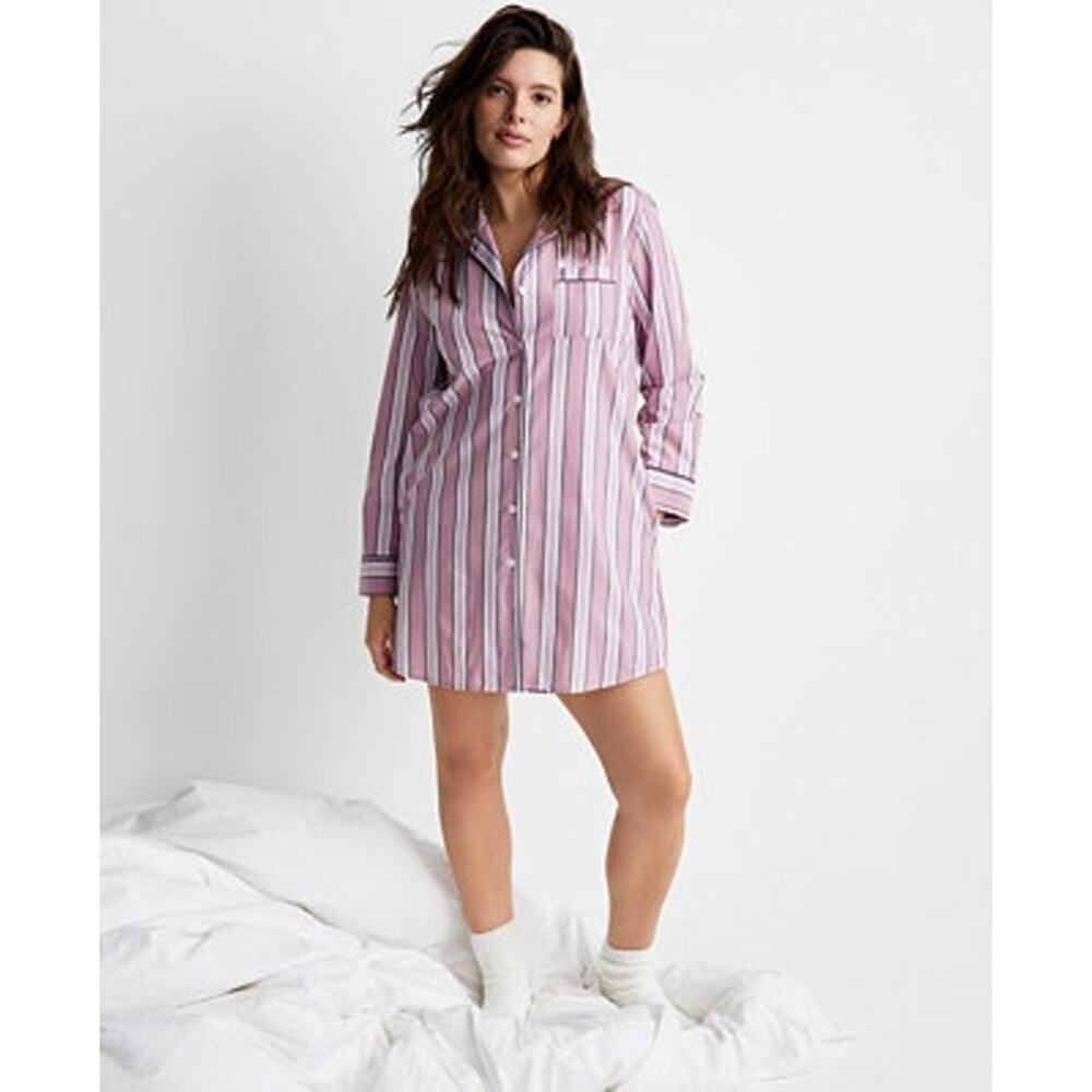 Anthropologie XS Pajama Oversized Nightgown Dress Shirt Striped Women Pj Pocket - Picture 1 of 6